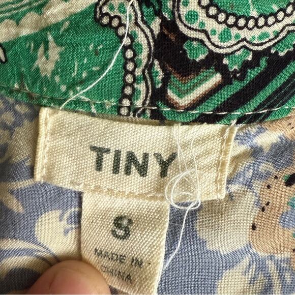 Anthropologie TINY Small Caviana Shirt Dress Green Boho Mixed Print Drop Waist - Picture 4 of 7